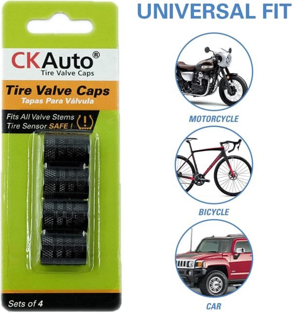 Tire Valve Stem Caps, Black, 4 pcs/Pack, Anodized Aluminum Tire Valve Cap Set