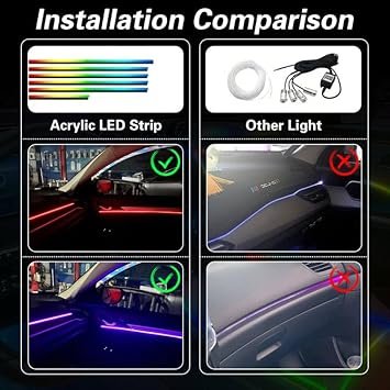 Acrylic Interior Car LED Lights with Remote and Wireless APP 10 in 1Ambient Lighting Kits Fiber Optic Strip LEDs16 Million Colors MusicDIY Function