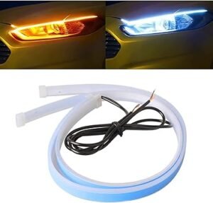 Car LED Strip Lights 2Pcs 24 cm Flexible LED Headlight Strips Dual Color White Turn Signal Yellow Lights Waterproof Car Daytime Running Light Strip for Truck SUV