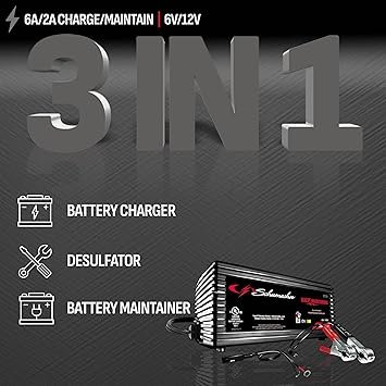 Schumacher Electric Battery Charger and Maintainer SC1355 3in1 Fully Automatic 1.5 Amps 6 Volt and 12 Volt for Motorcycle Power Sport Car and Marine Batteries